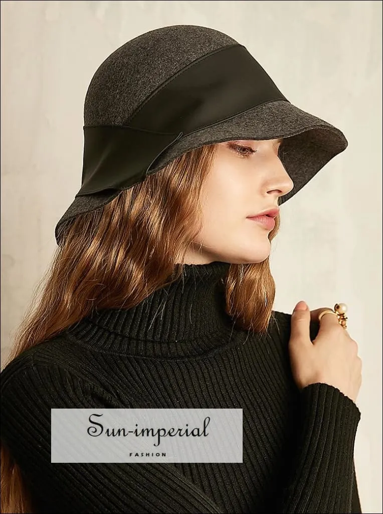 100% Wool Bucket Hat Women Elegant Winter Hats with Leather Trim