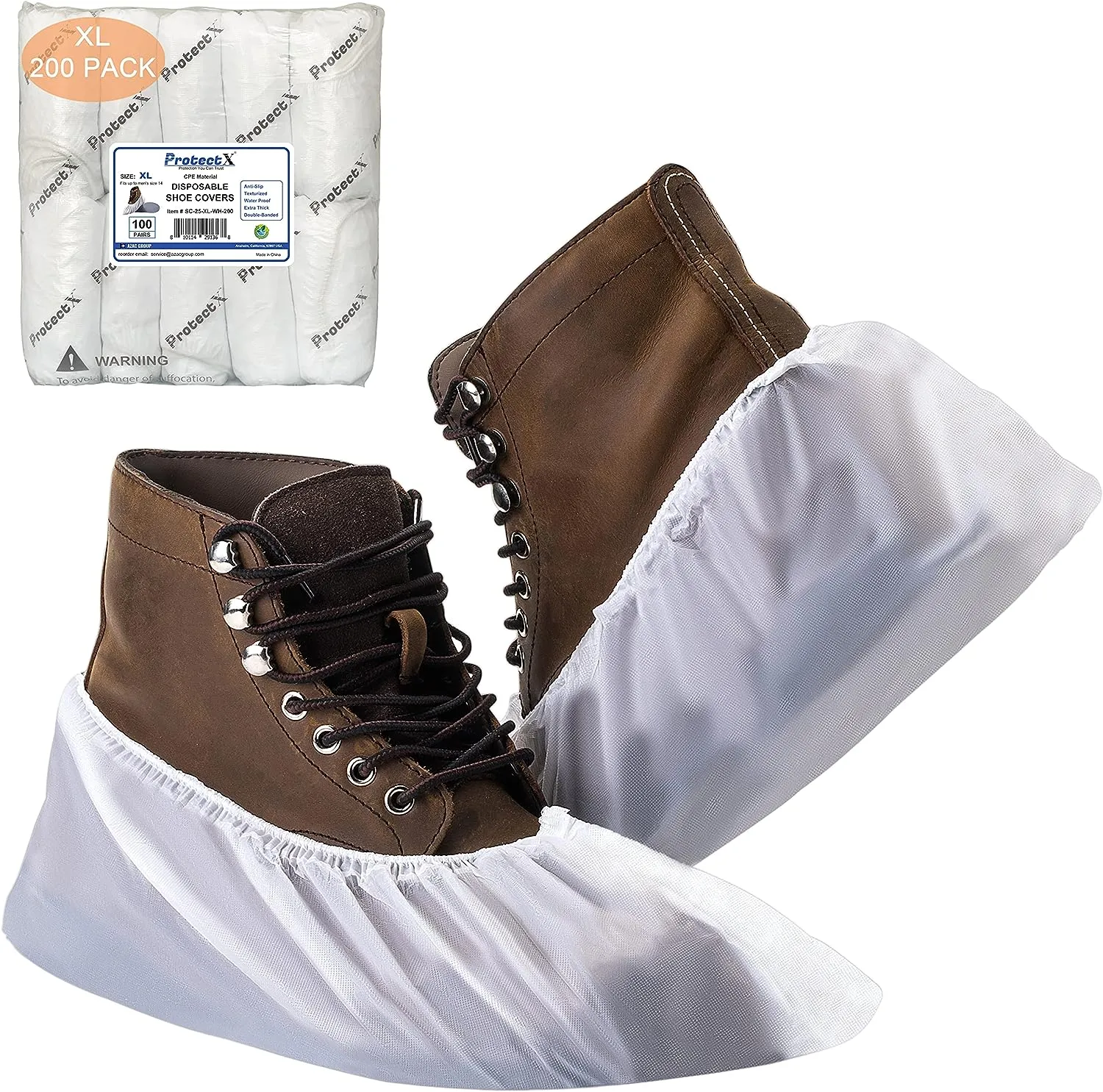 100/Pack - White CPE Shoe Cover with Anti-Skid Bottom