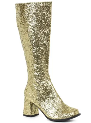 1960s Deluxe Womens Gold Glitter Go Go Boots