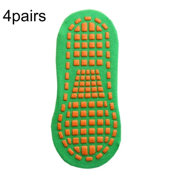 4 Pairs of Non-Slip Yoga and Trampoline Socks with Dotted Rubber Grip