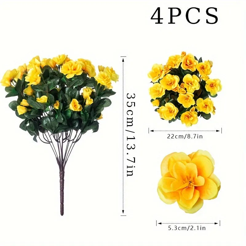 4pcs UV-Resistant Silk Yellow Camellia Flowers - Lifelike Outdoor Decor for Pots, Porch, Patio, Balcony & Garden, for Spring