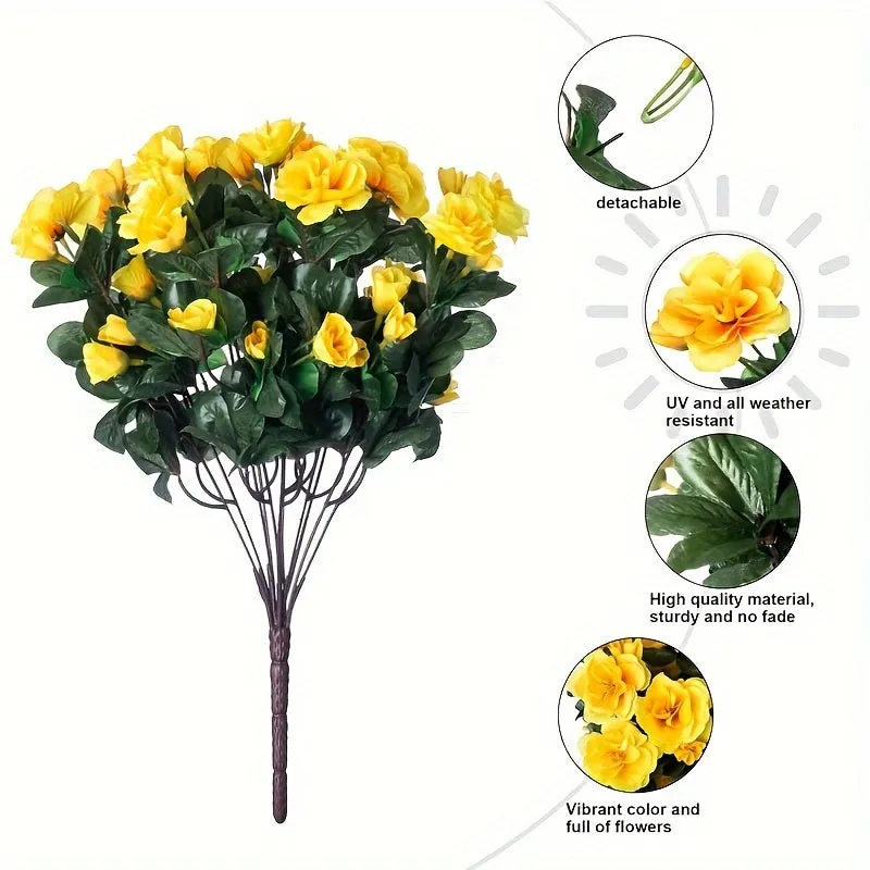 4pcs UV-Resistant Silk Yellow Camellia Flowers - Lifelike Outdoor Decor for Pots, Porch, Patio, Balcony & Garden, for Spring