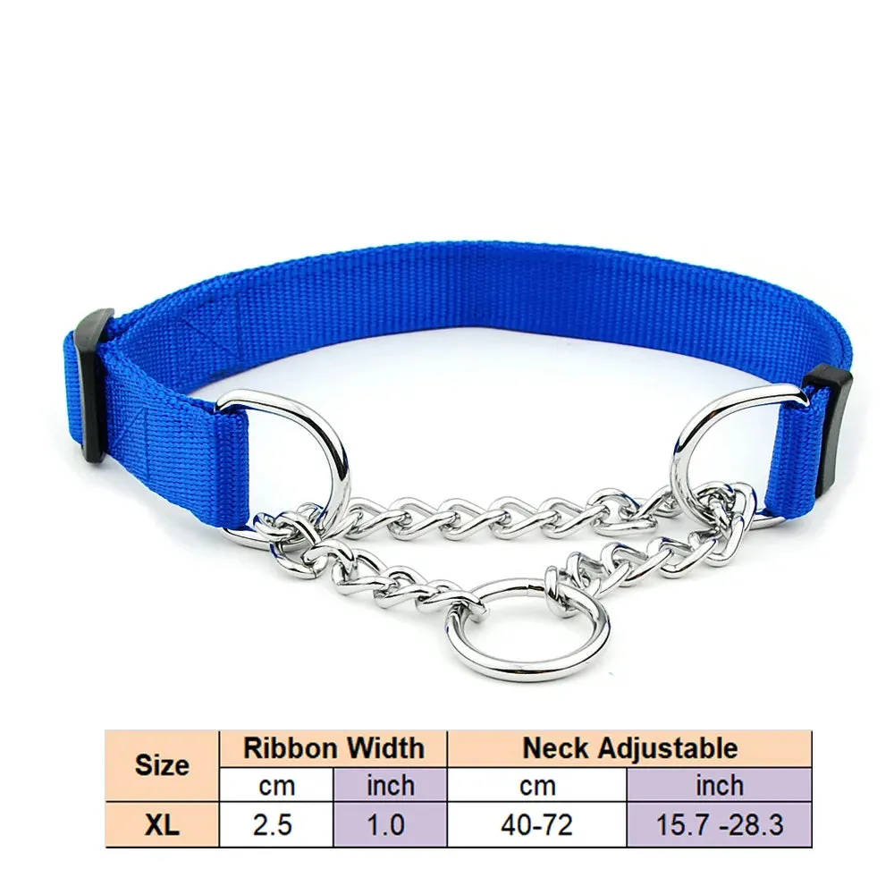 Adjustable Collar for Large Dogs Nylon Pet Dog Slip Pinch Collar Dog Training Accessories Dog Collar with Welded Link Chain