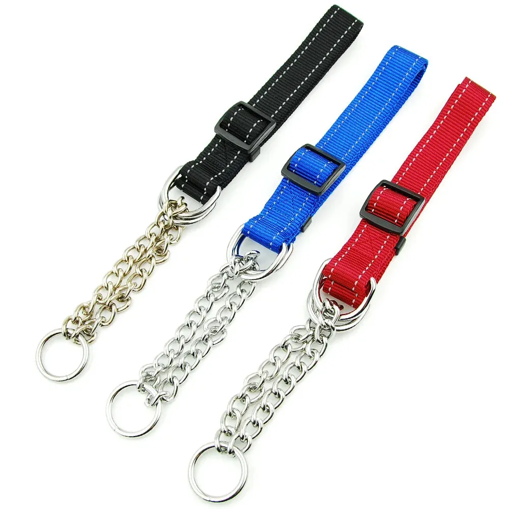 Adjustable Collar for Large Dogs Nylon Pet Dog Slip Pinch Collar Dog Training Accessories Dog Collar with Welded Link Chain