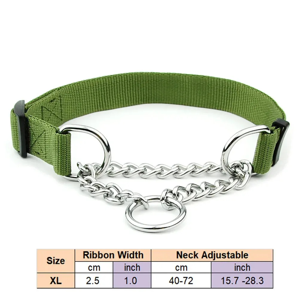 Adjustable Collar for Large Dogs Nylon Pet Dog Slip Pinch Collar Dog Training Accessories Dog Collar with Welded Link Chain