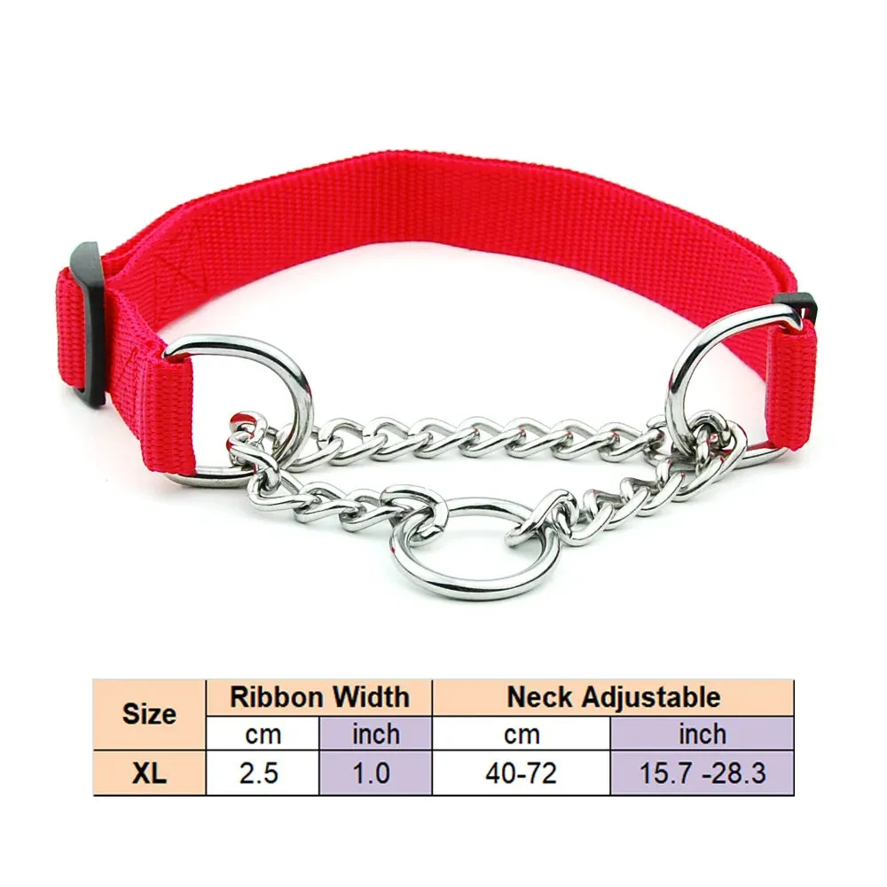 Adjustable Collar for Large Dogs Nylon Pet Dog Slip Pinch Collar Dog Training Accessories Dog Collar with Welded Link Chain