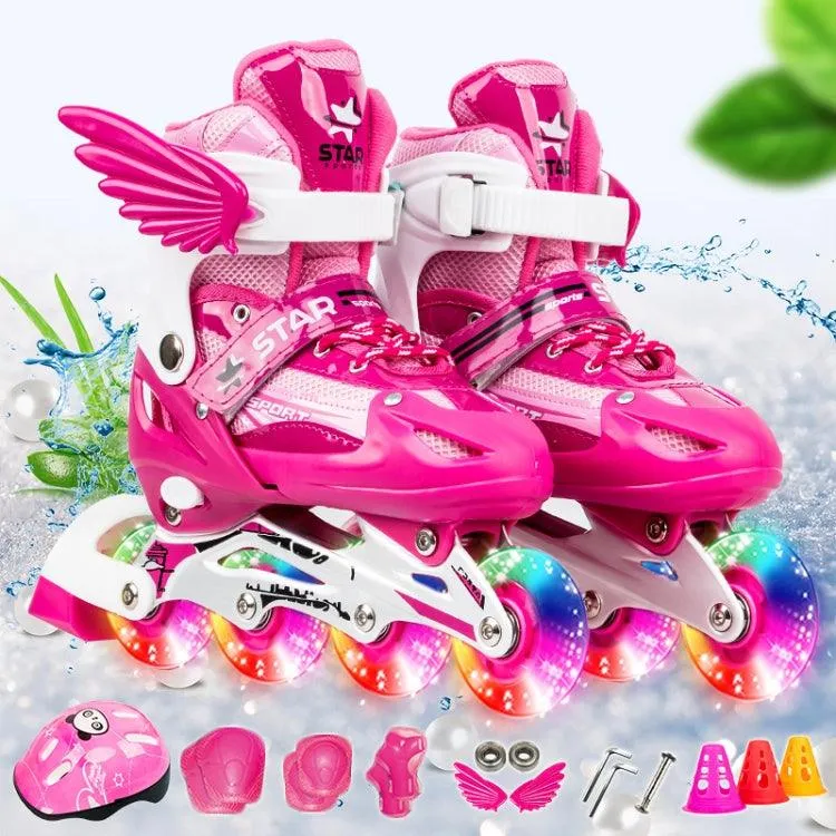 Adjustable Kids Flash Roller Skates Set with Protective Gear and Accessories, Size: S