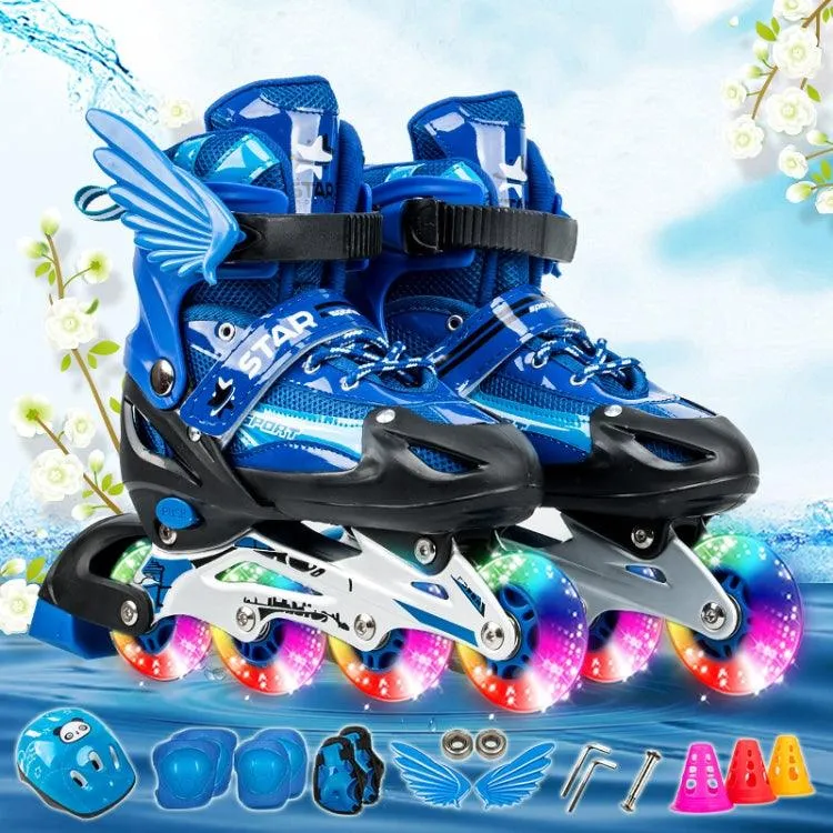 Adjustable Kids Flash Roller Skates Set with Protective Gear and Accessories, Size: S