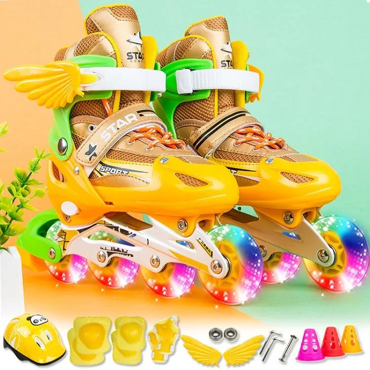 Adjustable Kids Flash Roller Skates Set with Protective Gear and Accessories, Size: S