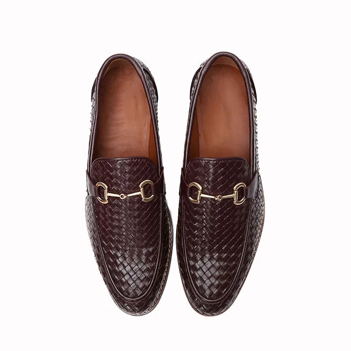 Albie Men's Woven Leather Loafer Burgundy