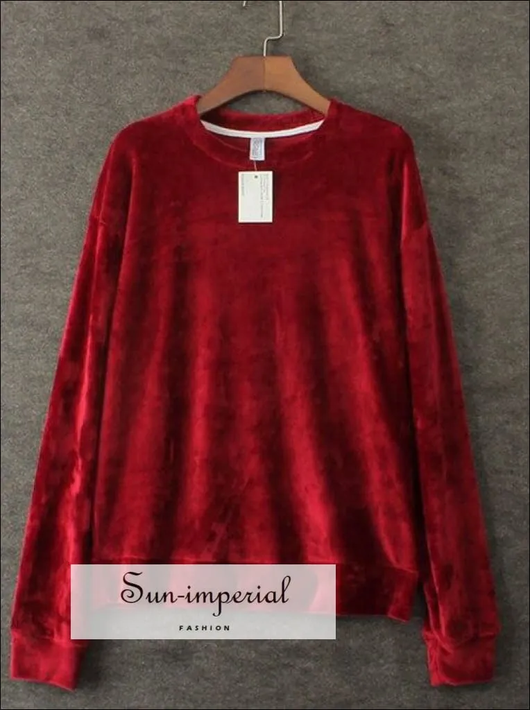 Autumn Fashion Women Neat Velvet Crewneck Sweatershirt Casual Long Sleeve Velvet Sweatshirt