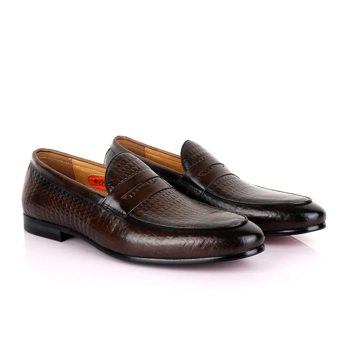 Berluti Crocodile Leather Men's Shoe-Coffee