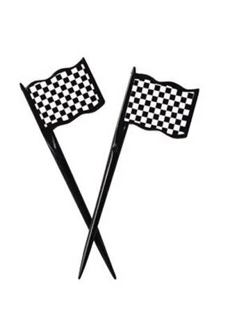 Black & White Check Flag Plastic Picks 12 Ct