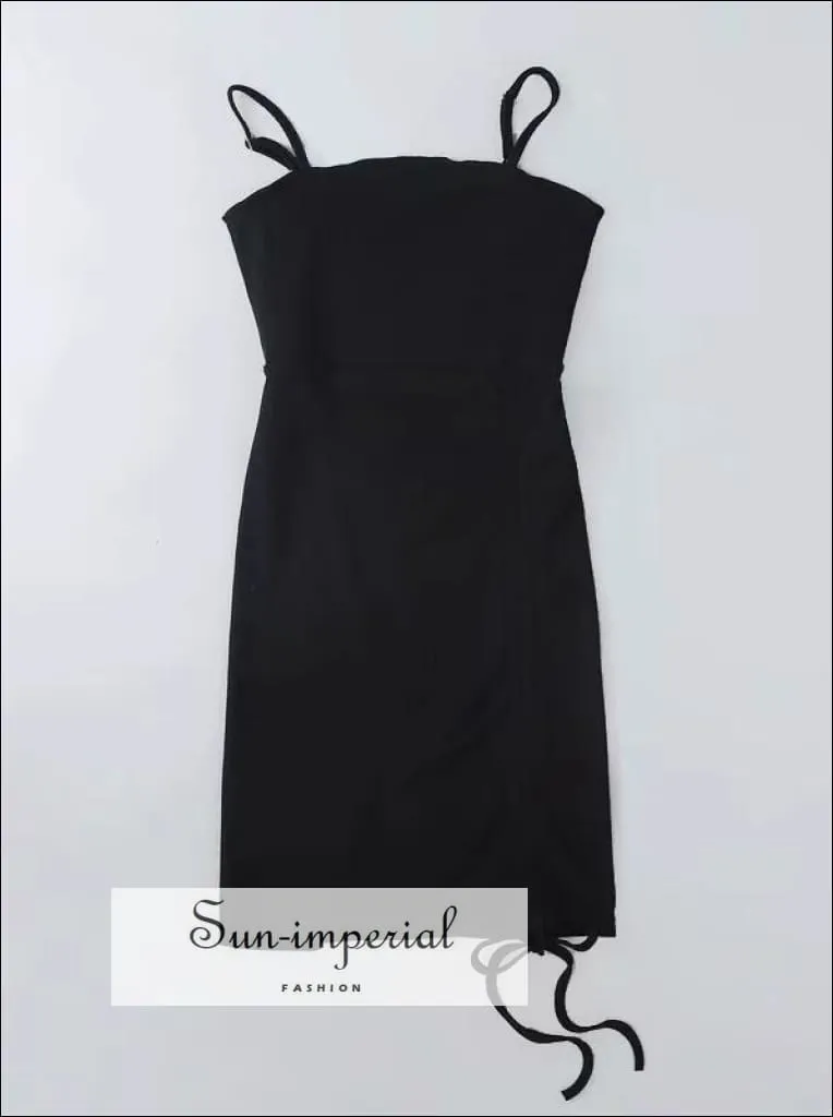 Black Mini Drawstring Cami Bodycon Mini Dress