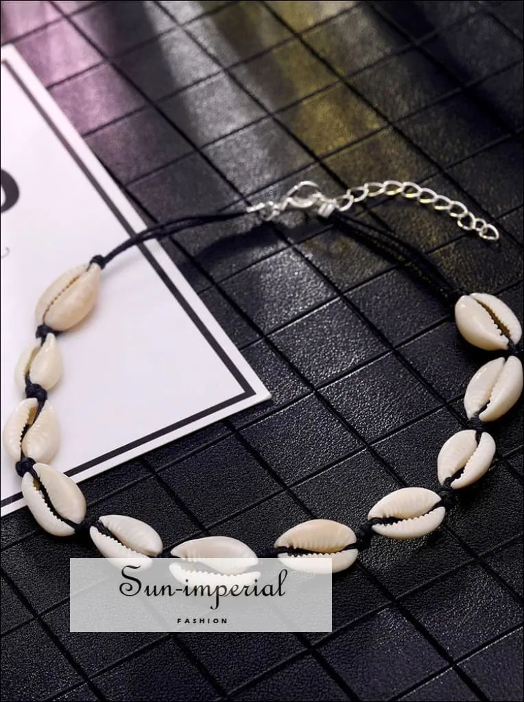 Black Rope Chain Natural Seashell Choker Necklace