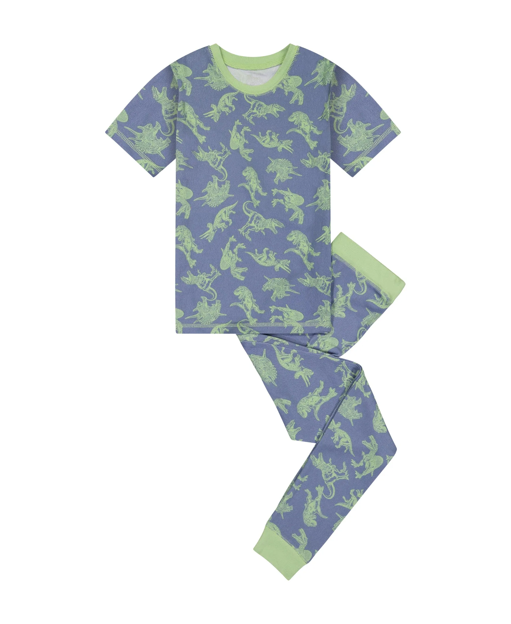 Boys Green Dino Super Soft Snug Fit 2-Piece Pajama Sleep Set