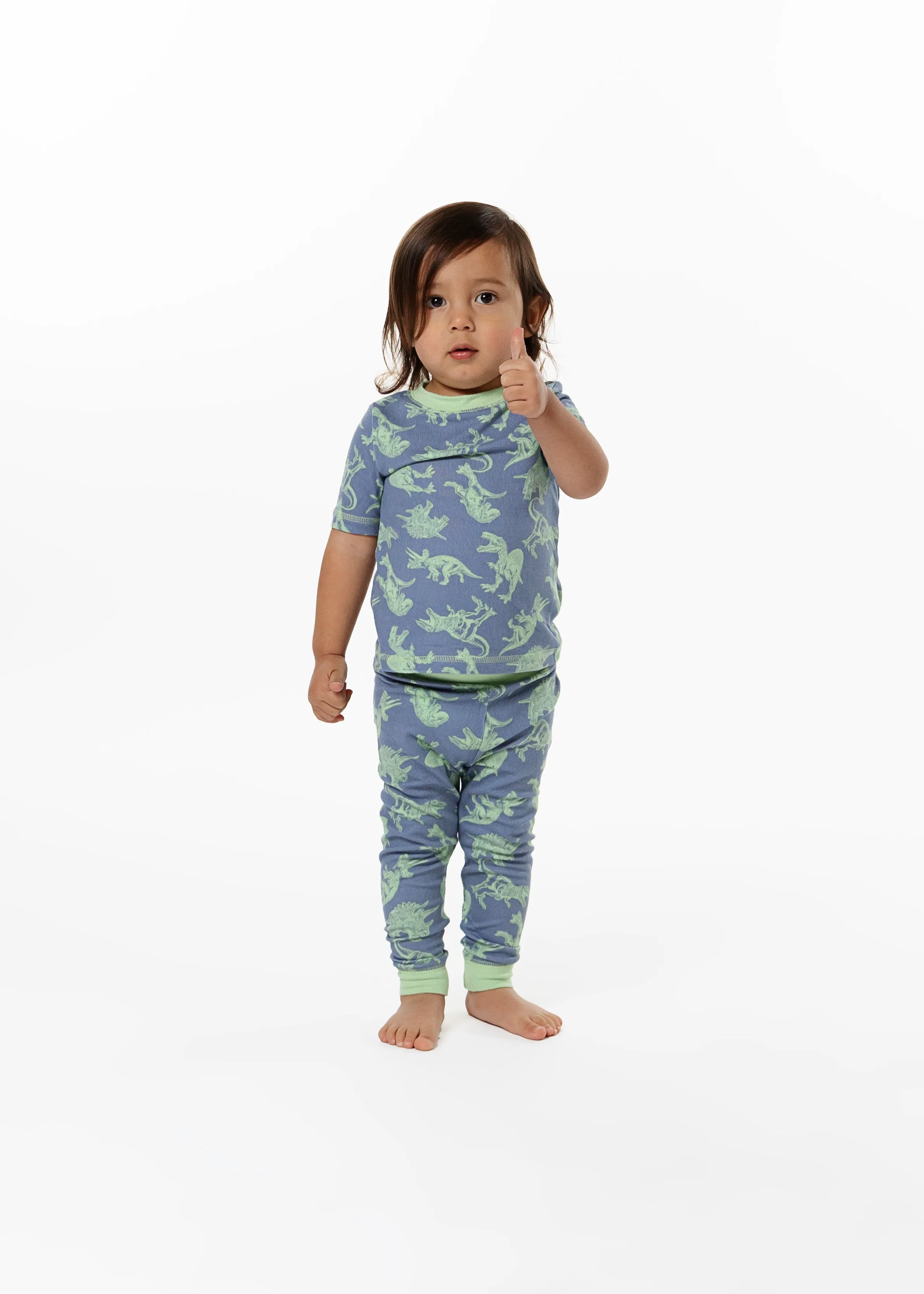 Boys Green Dino Super Soft Snug Fit 2-Piece Pajama Sleep Set