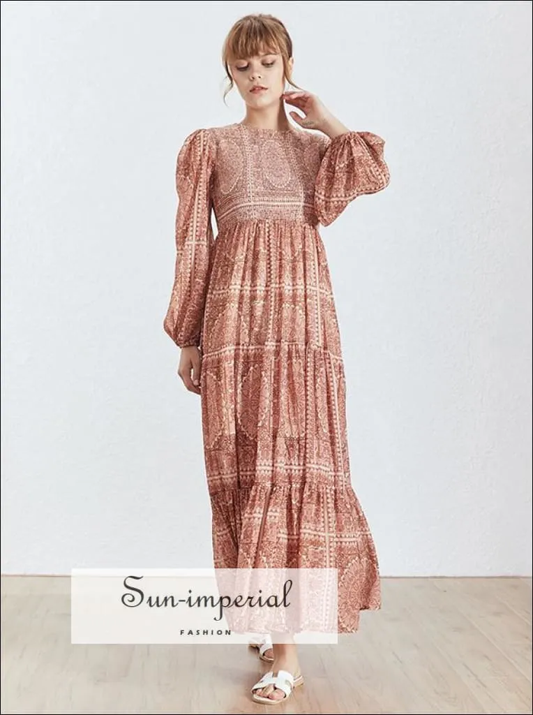 Catherine Dress- Vintage Floral Lace O Neck Lantern Sleeve Loose Fit Maxi Dress