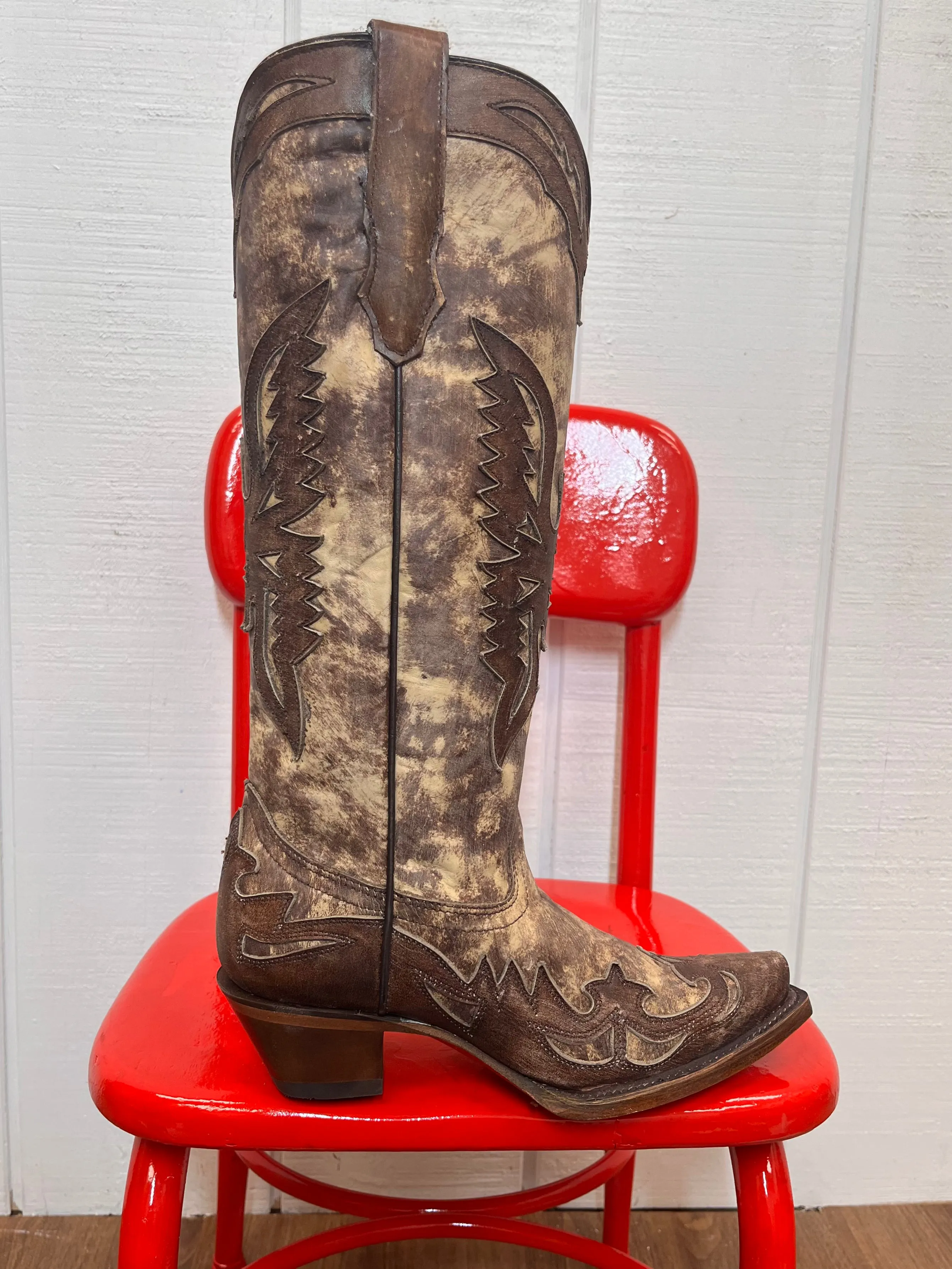 Corral Women's Taupe Brown Eagle Overlay Snip Toe Cowgirl Boots A4303