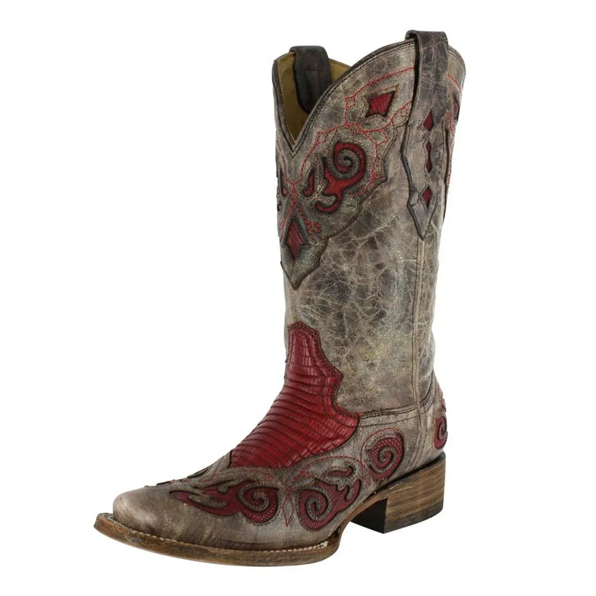 Corral Women's Teju Lizard Inlay Square Toe Cowgirl Boots - A2619