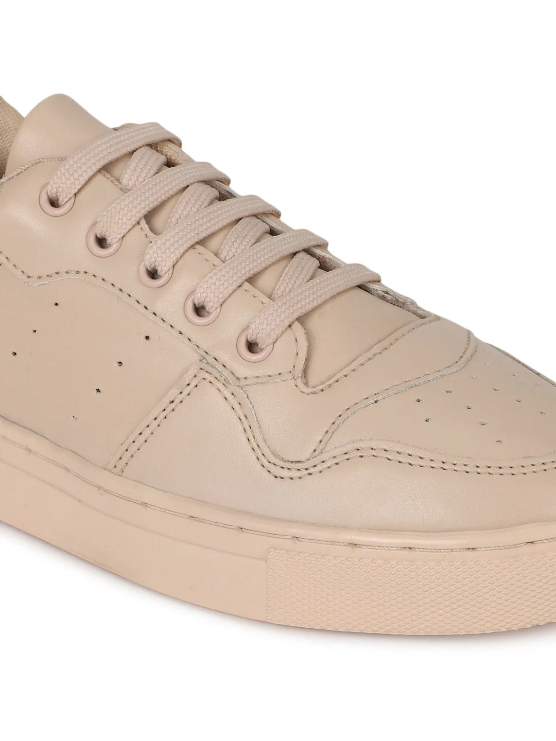 Cream PU Perforated Lace Up Sneakers (TC-ST-1022-CRMPU)