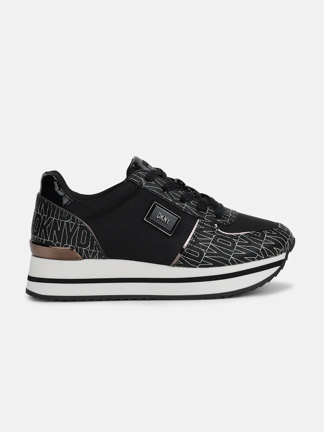 Dkny Women Black Printed Round Toe Lace-Ups Sneakers