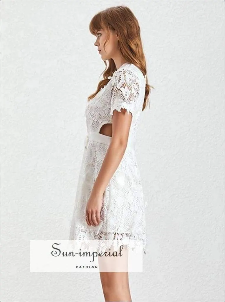 Dolores Dress - Casual Lace Patchwork Lace Mini Dress High Waist Short Sleeve Women Dress