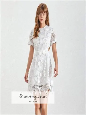 Dolores Dress - Casual Lace Patchwork Lace Mini Dress High Waist Short Sleeve Women Dress