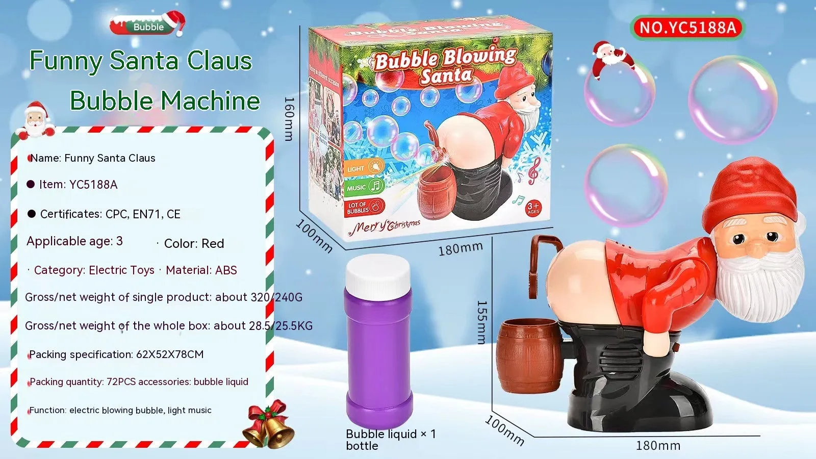 Electric Santa Claus Bubble Machine - Blowing Bubbles with Music & Light