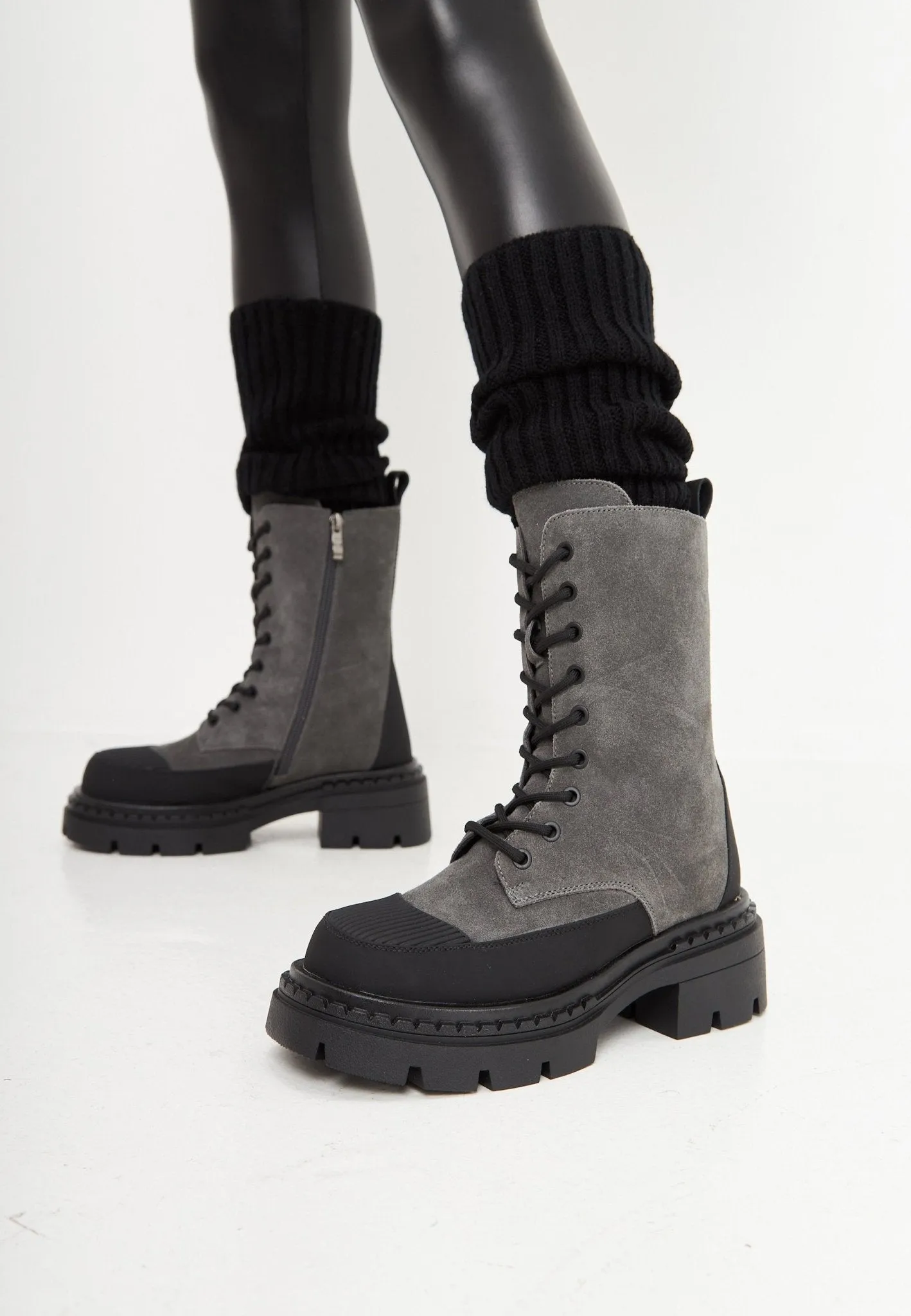 Elegant Lace-up Ankle Boots - Grey