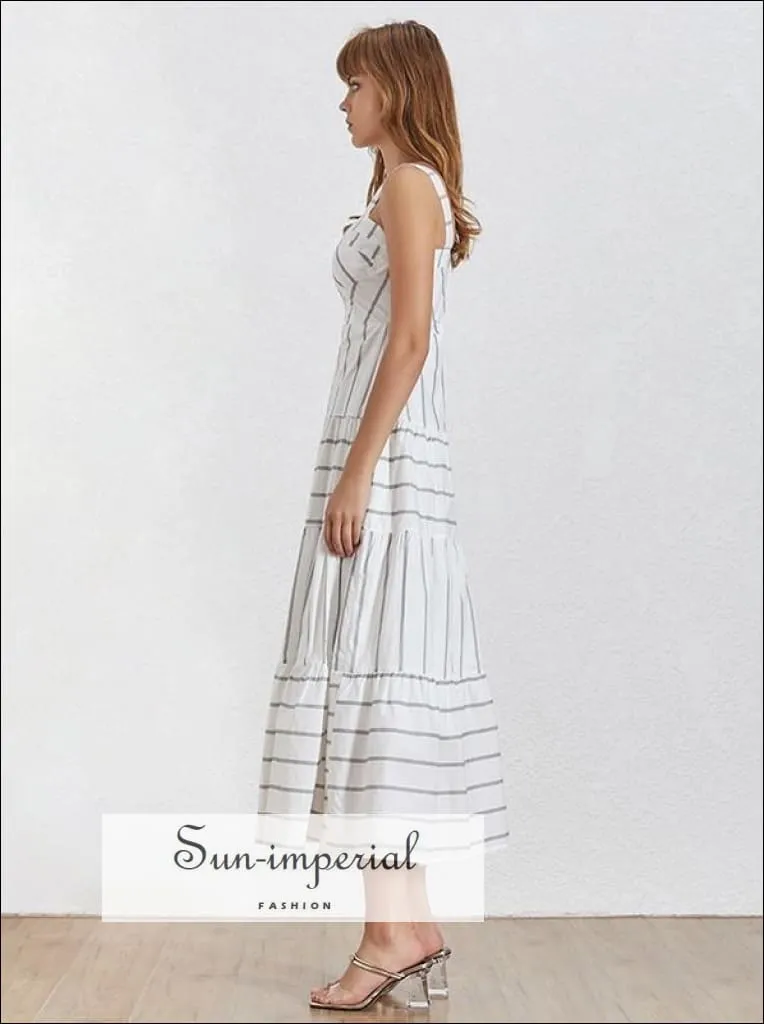 Emily Dress - White Sleeveless Striped Maxi Dress