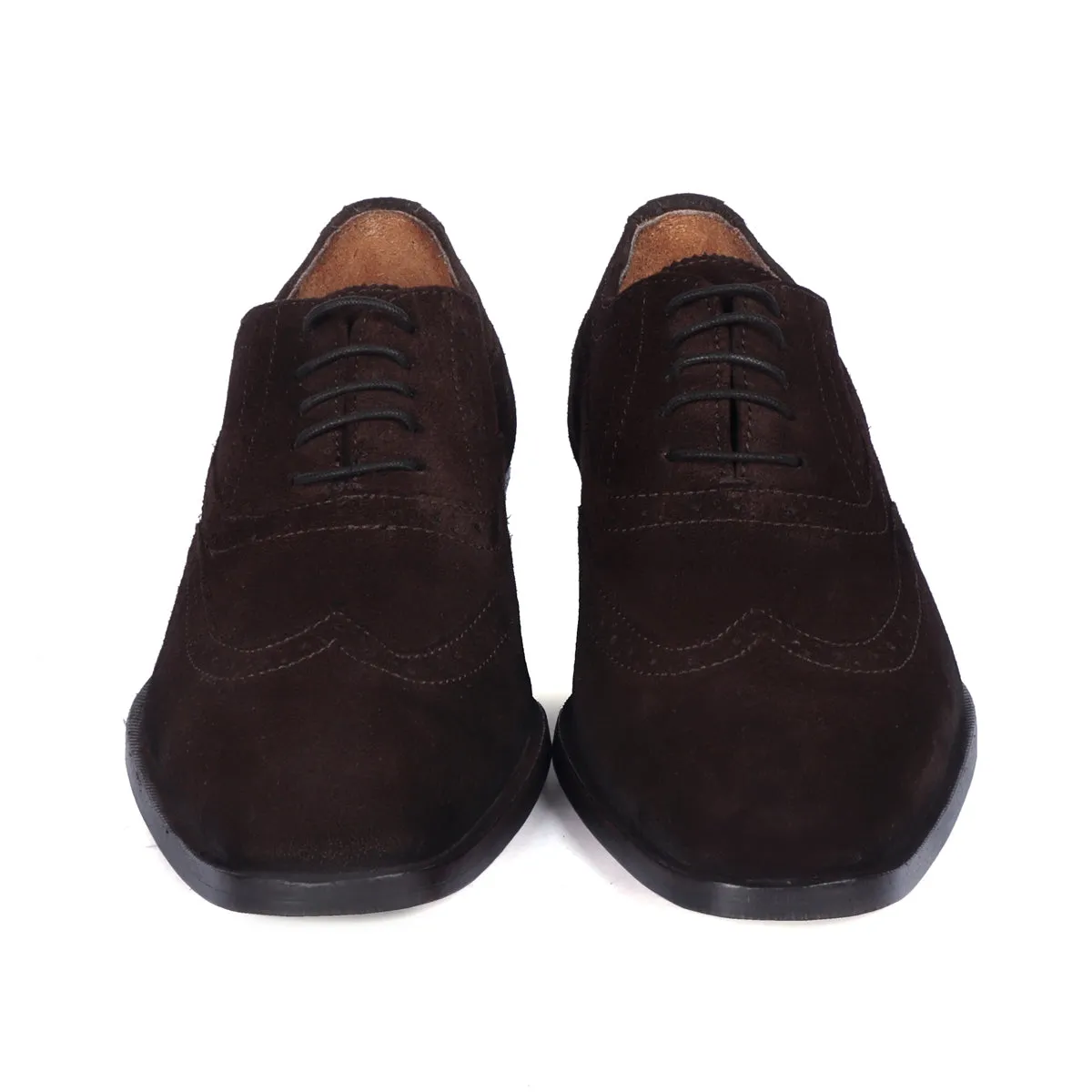 Exclusive Long Tail Brogue Cuban Heel Suede Dark Brown Leather Lace Up Formal Shoes For Men by Brune & Bareskin