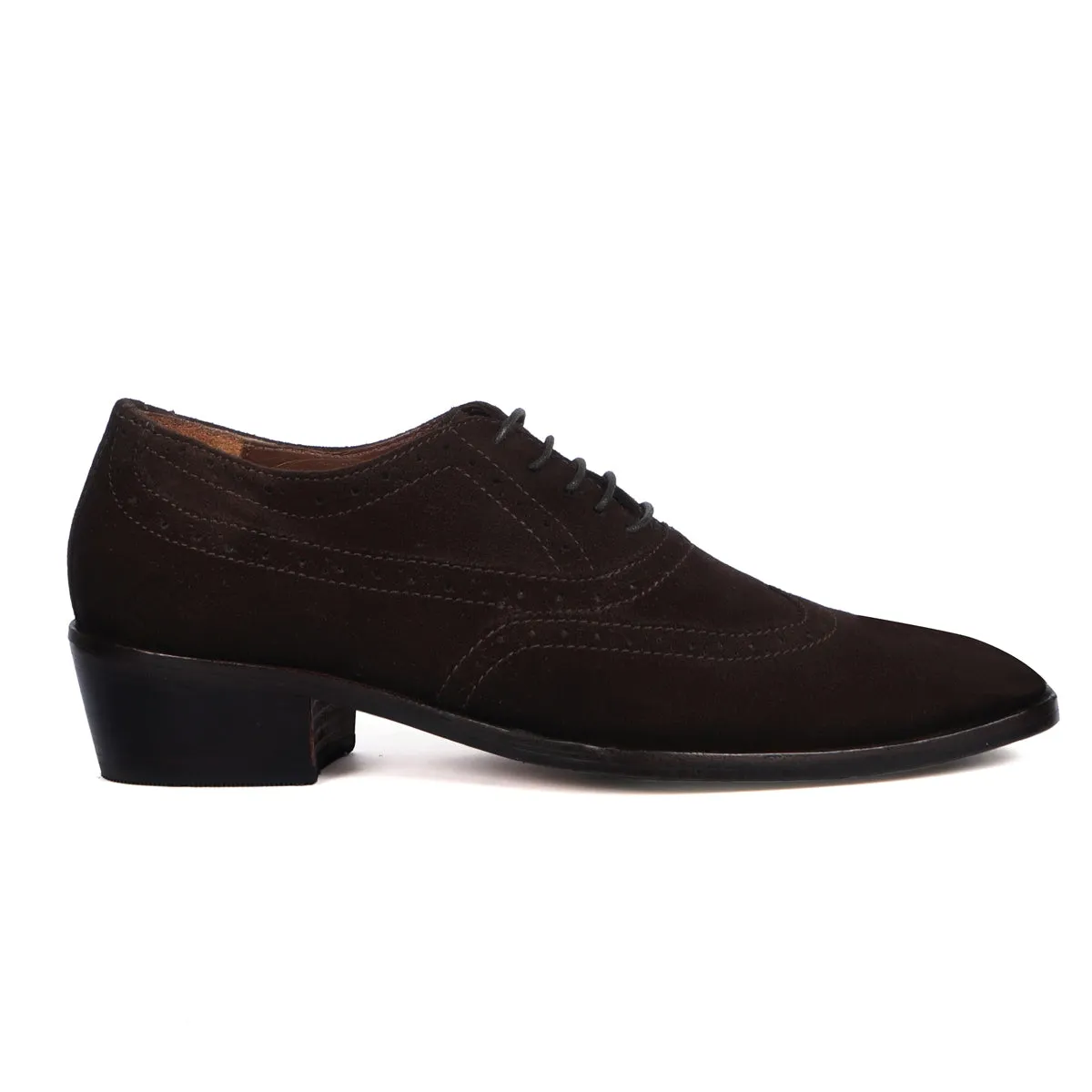 Exclusive Long Tail Brogue Cuban Heel Suede Dark Brown Leather Lace Up Formal Shoes For Men by Brune & Bareskin