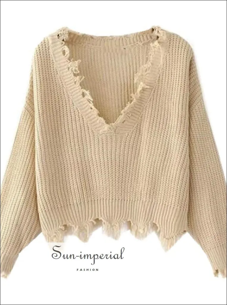 Frayed Trim Drop Shoulder Jumper