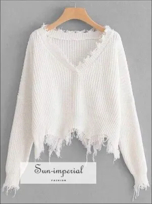 Frayed Trim Drop Shoulder Jumper