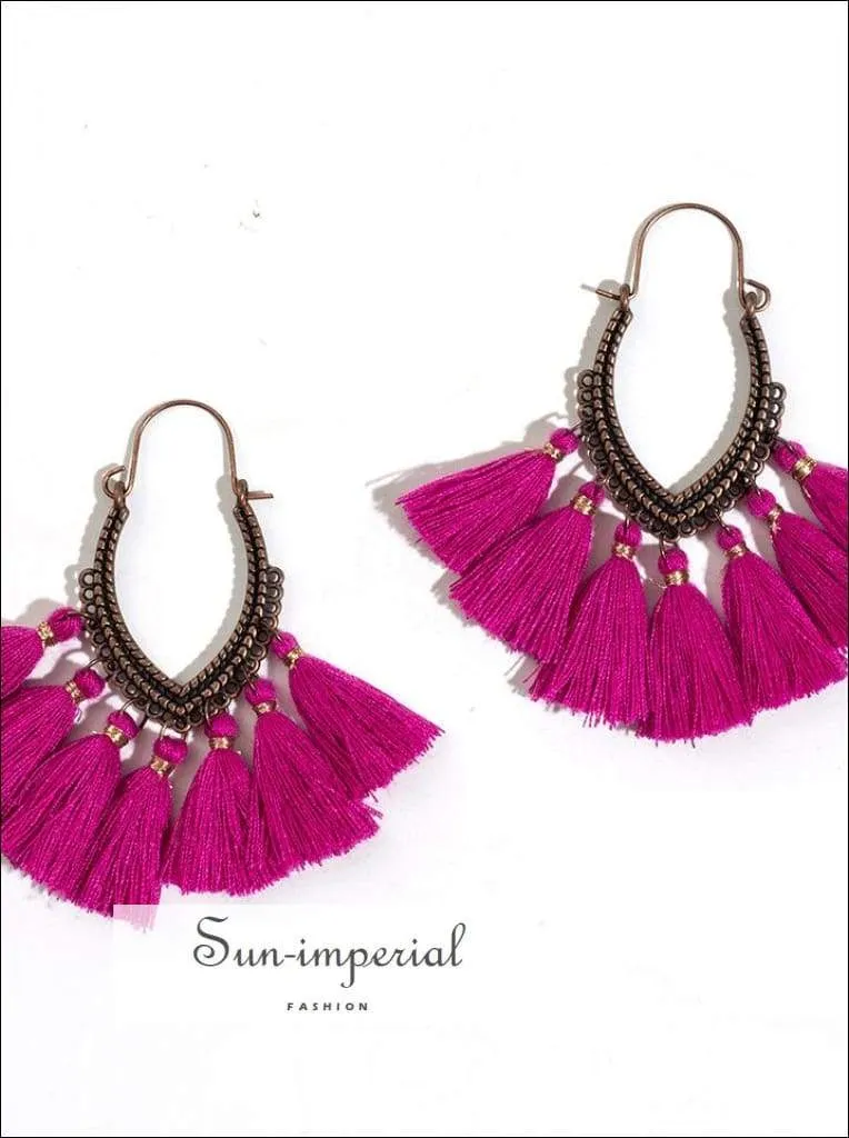 Fringe Vintage Boho Bohemian Ethnic Drop Dangle Hanging Earrings for Women