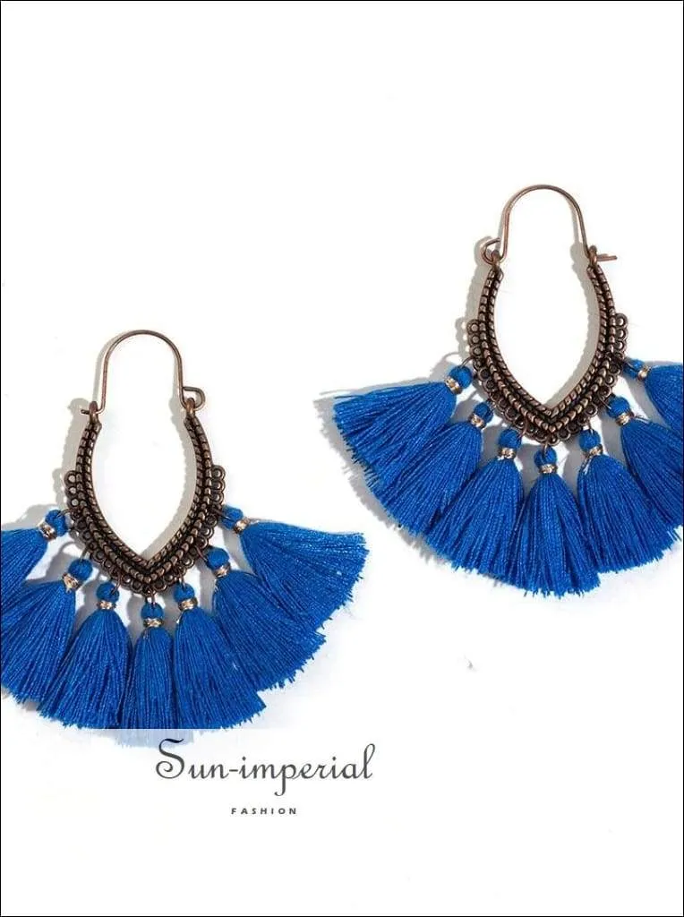 Fringe Vintage Boho Bohemian Ethnic Drop Dangle Hanging Earrings for Women