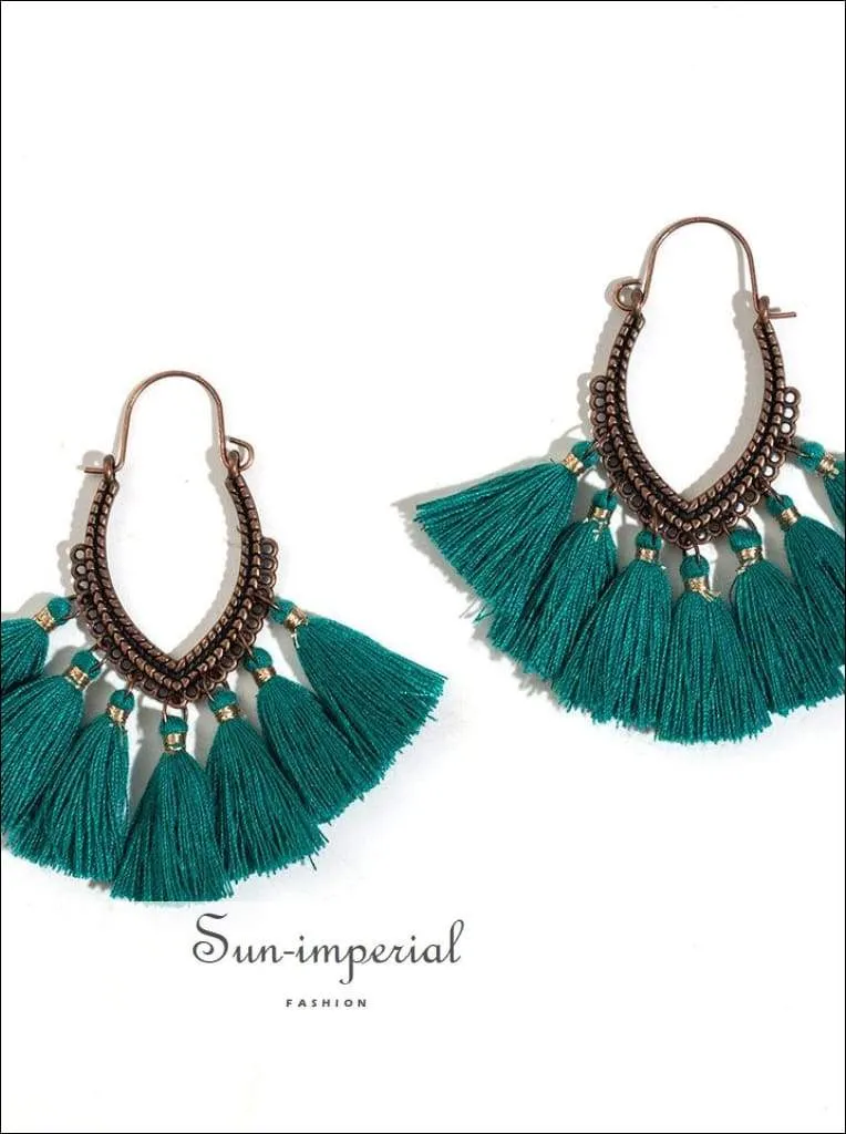 Fringe Vintage Boho Bohemian Ethnic Drop Dangle Hanging Earrings for Women