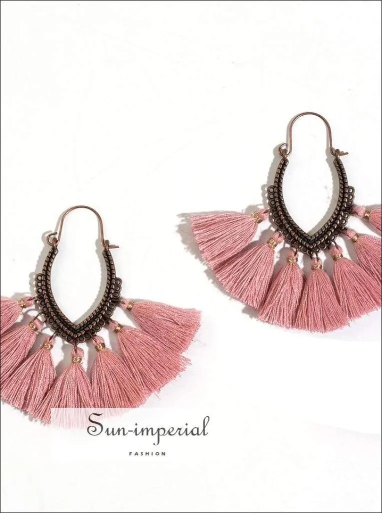 Fringe Vintage Boho Bohemian Ethnic Drop Dangle Hanging Earrings for Women