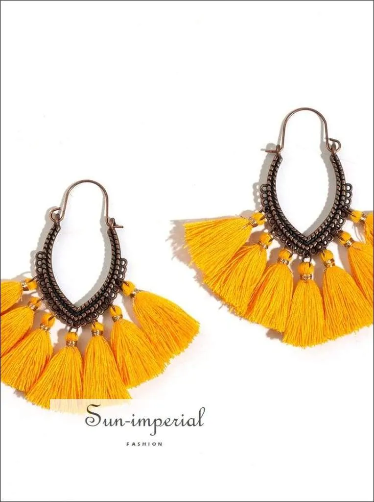 Fringe Vintage Boho Bohemian Ethnic Drop Dangle Hanging Earrings for Women