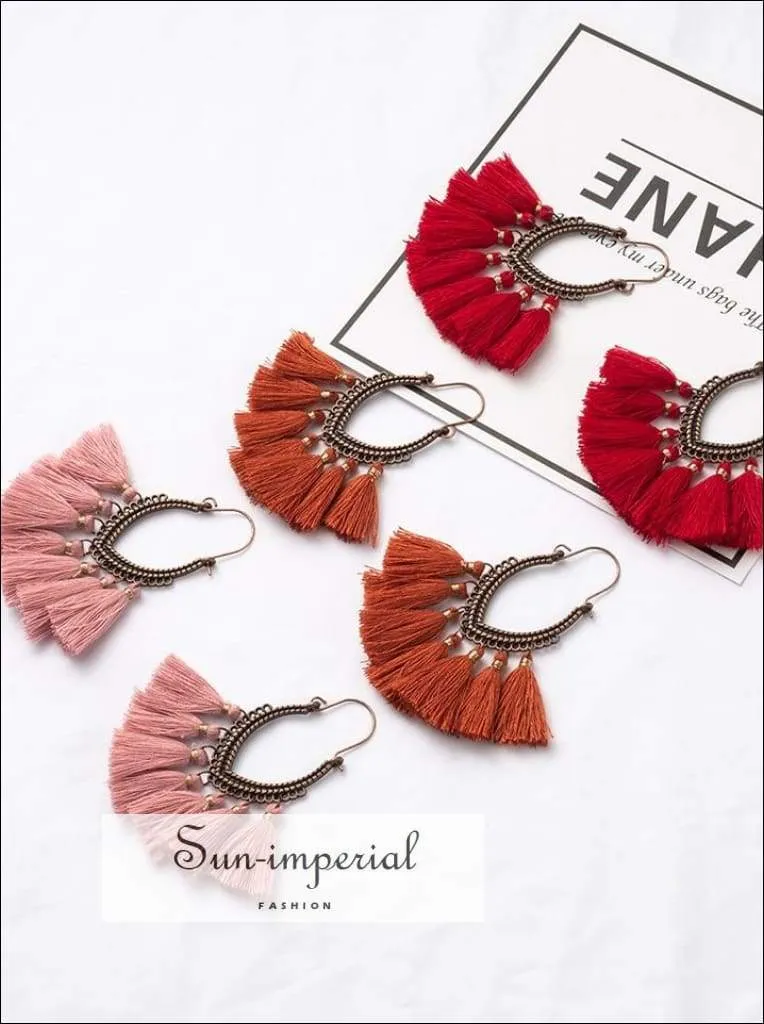 Fringe Vintage Boho Bohemian Ethnic Drop Dangle Hanging Earrings for Women