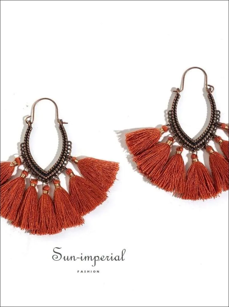 Fringe Vintage Boho Bohemian Ethnic Drop Dangle Hanging Earrings for Women