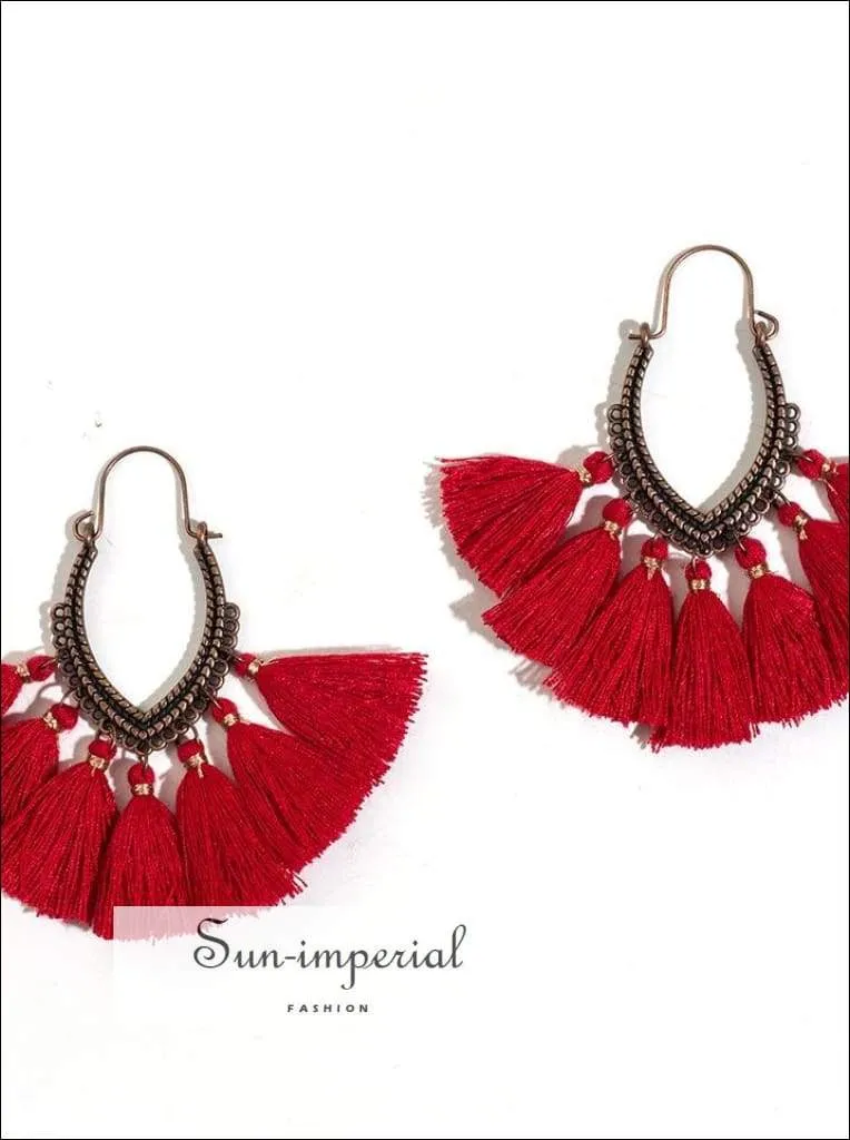 Fringe Vintage Boho Bohemian Ethnic Drop Dangle Hanging Earrings for Women