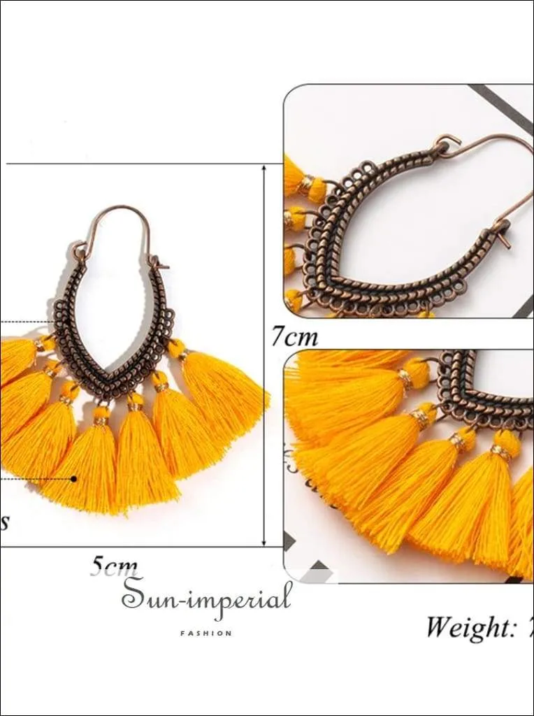 Fringe Vintage Boho Bohemian Ethnic Drop Dangle Hanging Earrings for Women