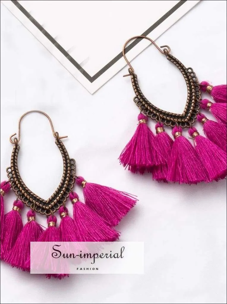 Fringe Vintage Boho Bohemian Ethnic Drop Dangle Hanging Earrings for Women