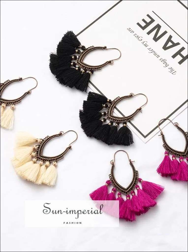 Fringe Vintage Boho Bohemian Ethnic Drop Dangle Hanging Earrings for Women