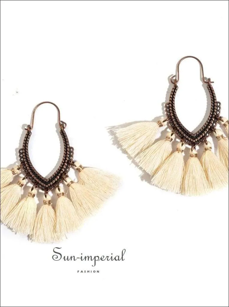 Fringe Vintage Boho Bohemian Ethnic Drop Dangle Hanging Earrings for Women