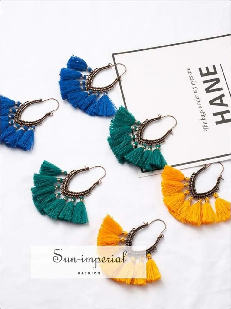 Fringe Vintage Boho Bohemian Ethnic Drop Dangle Hanging Earrings for Women