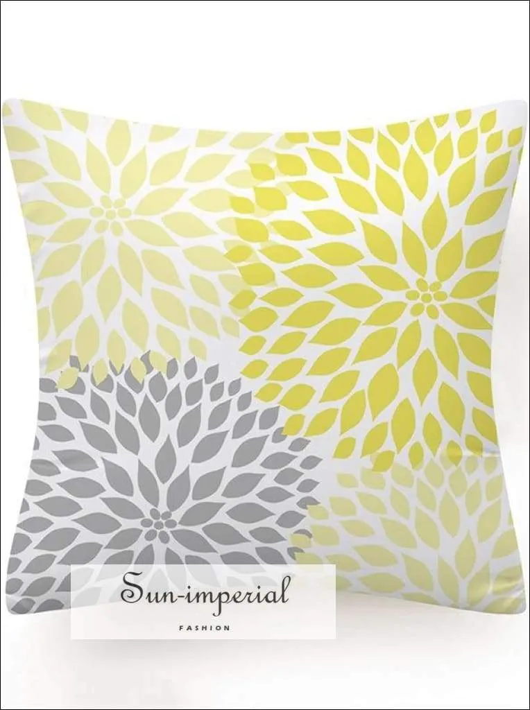 Gray Yellow Flower Cushion Cover Decoration Rectangle Throw Pillowcase for Sofa Decorative Throw