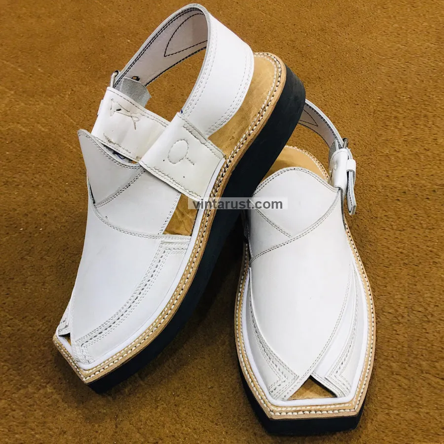 Handmade Leather Matt White Kaptaan Chappal